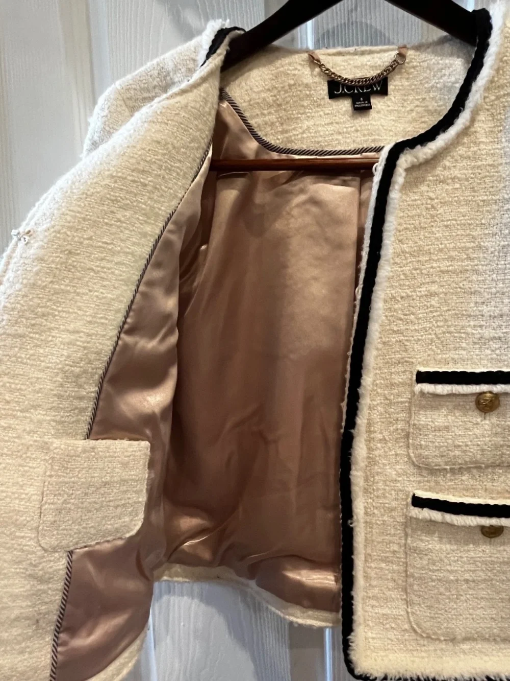 J. Crew Frances Lady Jacket in Maritime Tweed White Black Size 8 BT548